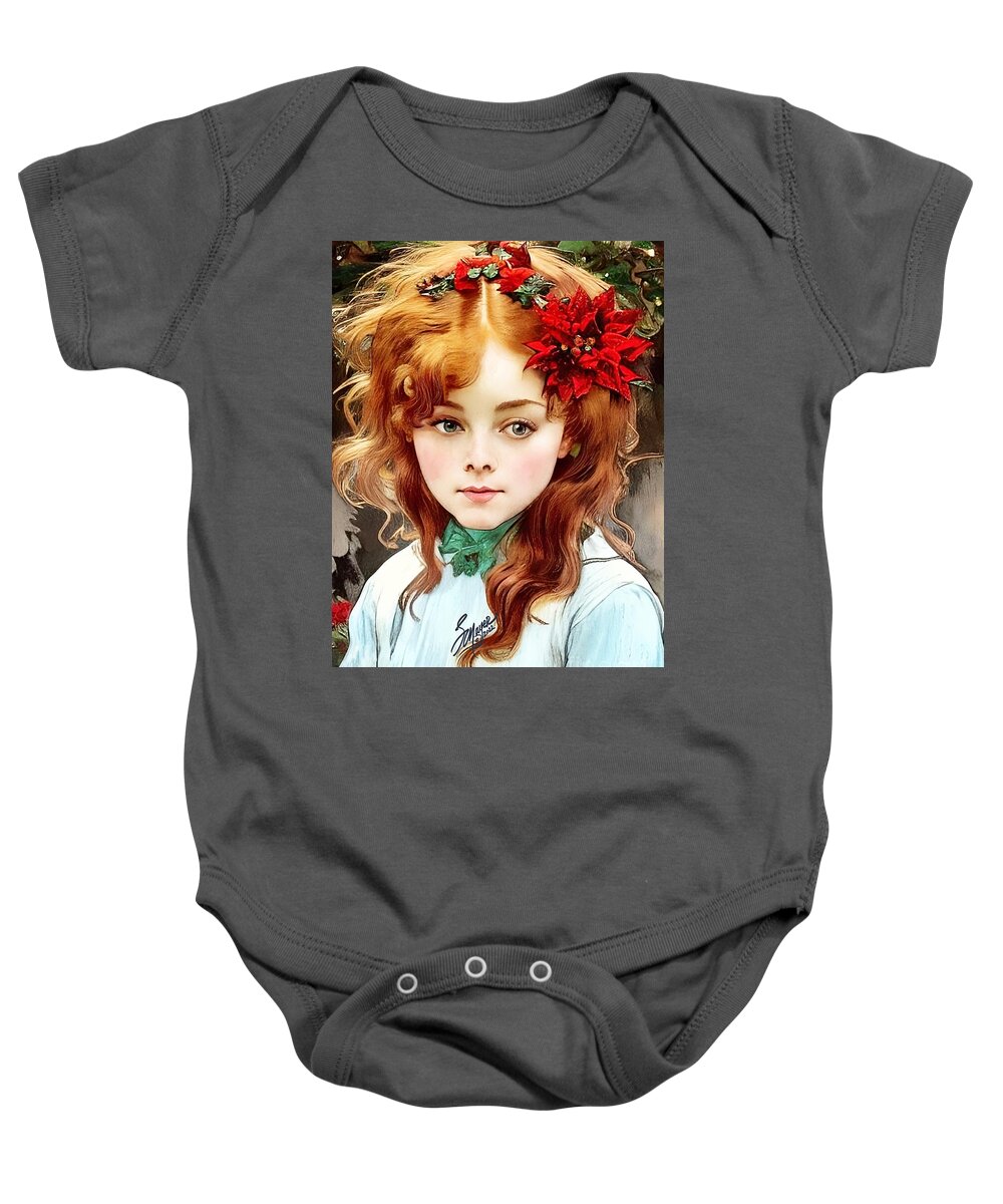 Christmas Art Baby Onesie featuring the digital art Christmas Girl by Stacey Mayer