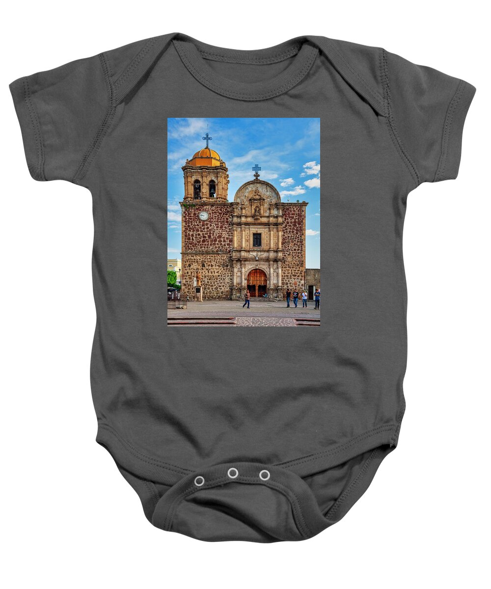 Church Baby Onesie featuring the photograph Church Plaza morning life by Tatiana Travelways