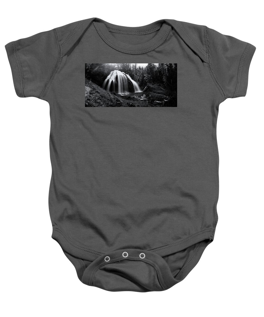 Long Exposure Baby Onesie featuring the photograph Chush Falls Black and White 2 by Pelo Blanco Photo