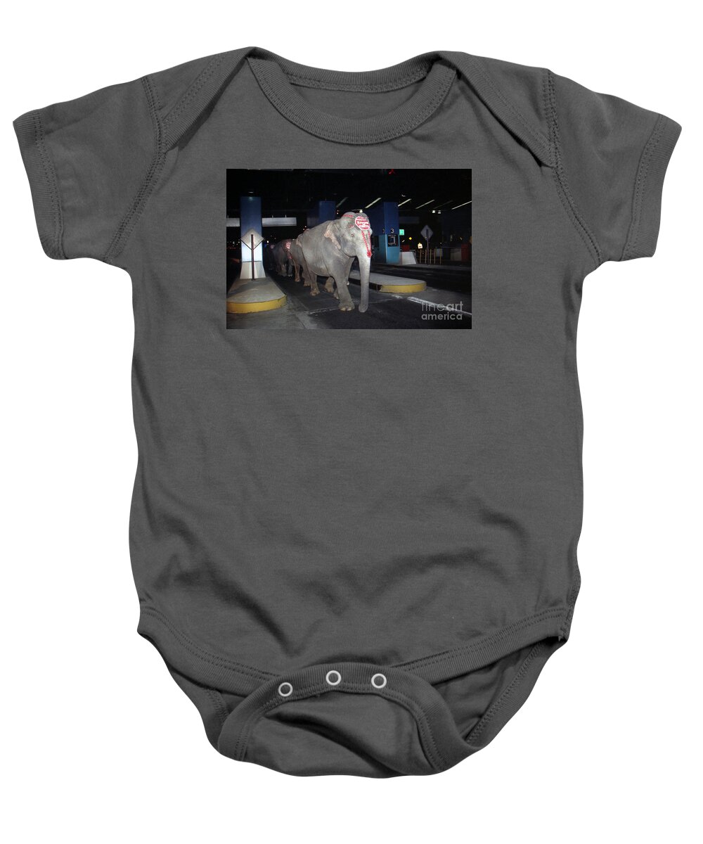 Circus Baby Onesie featuring the photograph Circus elephants marching through the Queens Midtown Tunnel by Steven Spak