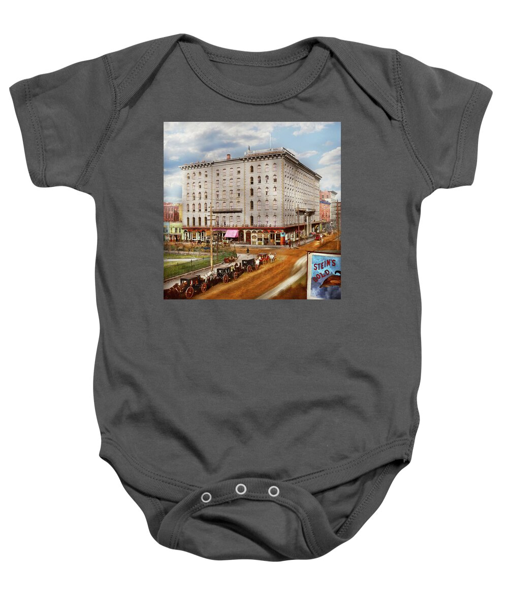 Chicago Baby Onesie featuring the photograph City - Chicago, IL - The Sherman House II 1868 by Mike Savad