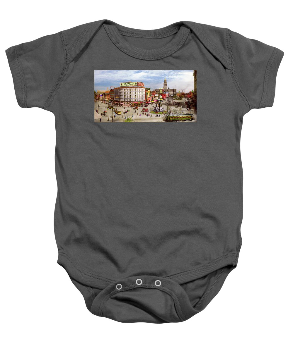 Cadillac Square Baby Onesie featuring the photograph City - Detroit, MI - Campus Martius 1910 by Mike Savad