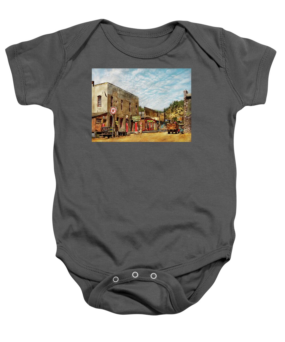 Mogollon Baby Onesie featuring the photograph City - Mogollon, NM - JP Holland general store 1940 by Mike Savad
