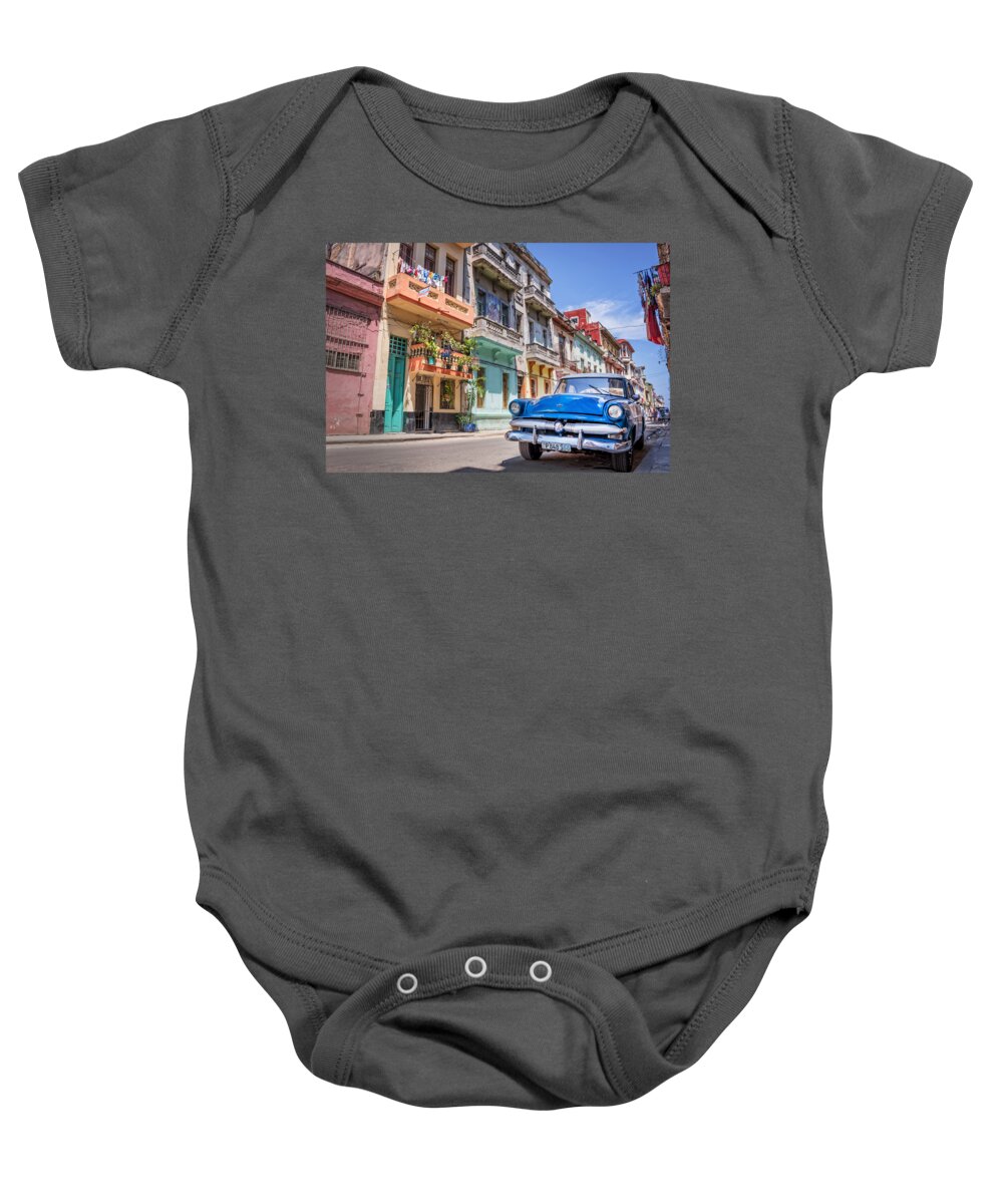 Classic Baby Onesie featuring the photograph Classic car in Havana, Cuba by Delphimages Photo Creations