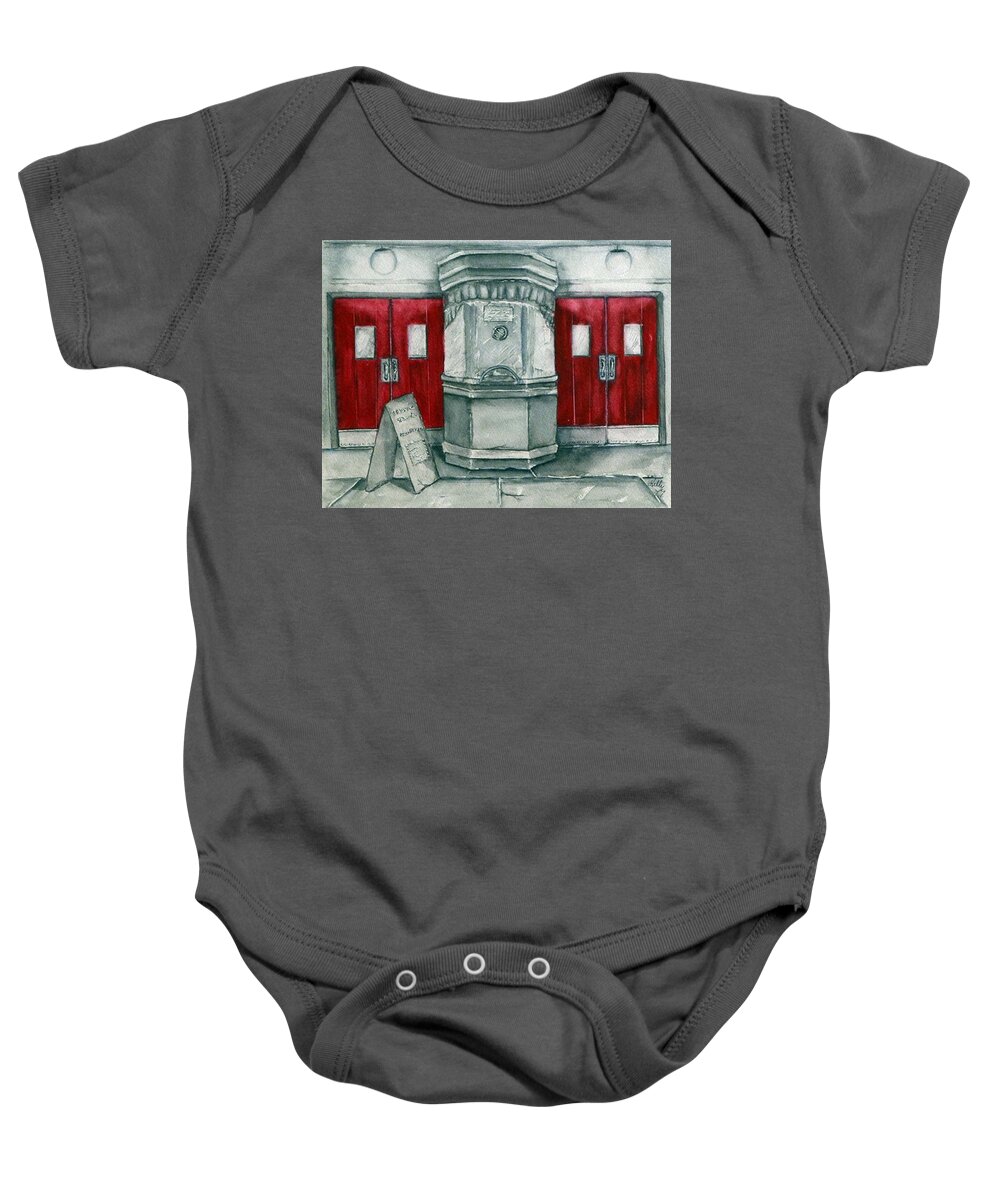 Movie Theater Baby Onesie featuring the painting Classic Movie Theater by Kelly Mills