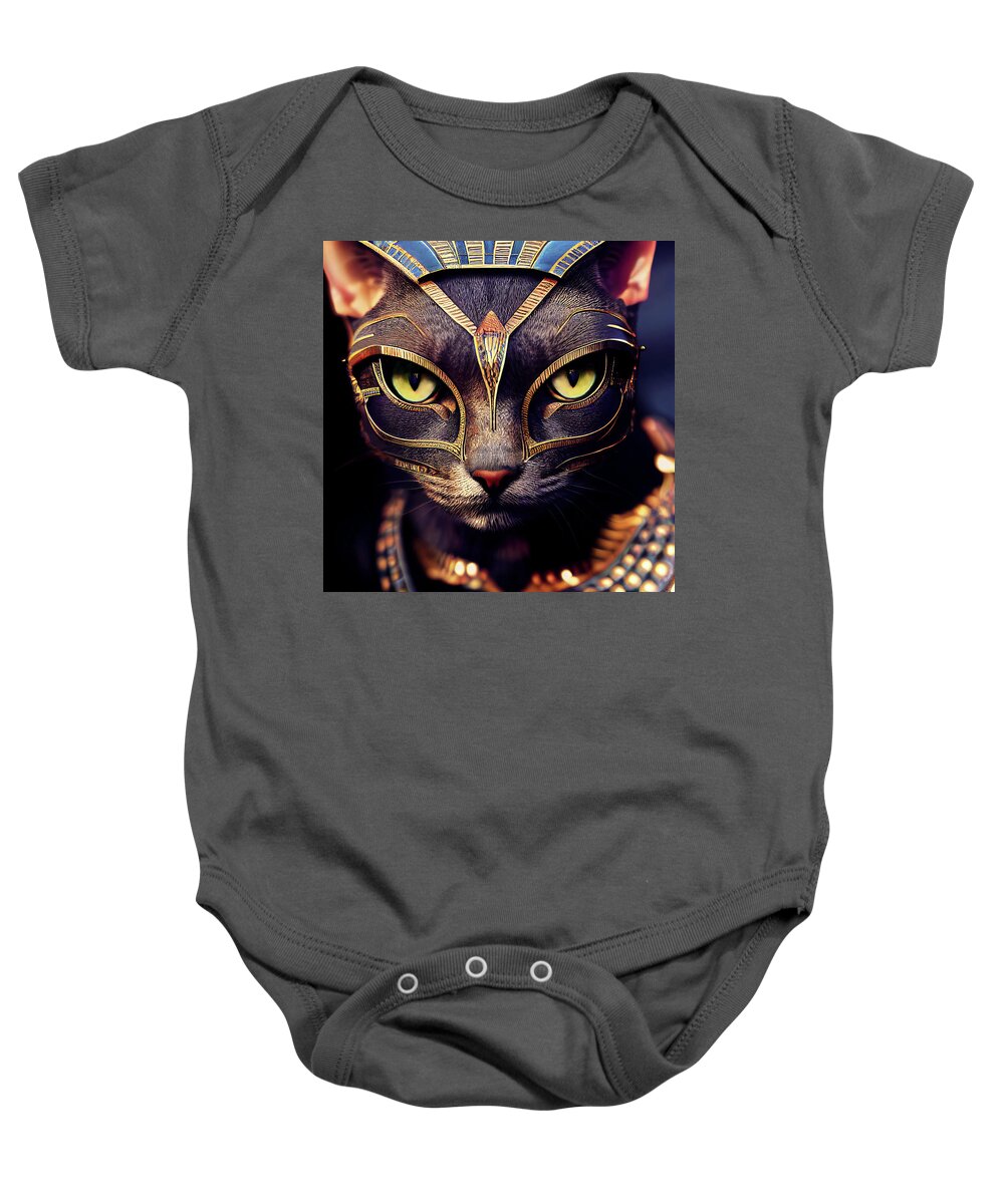 Warriors Baby Onesie featuring the digital art Cleocatra the Egyptian Cat Warrior by Peggy Collins