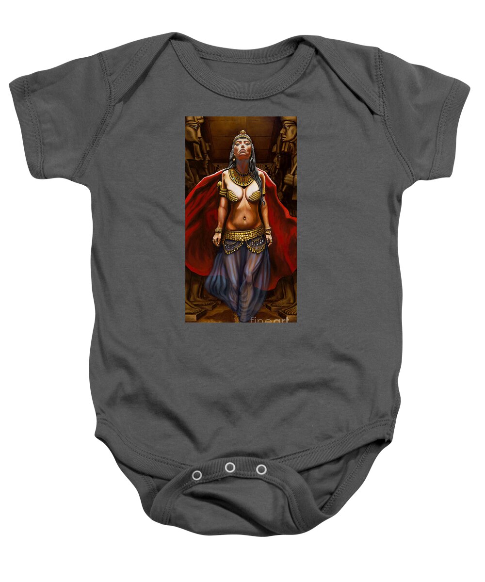 Cleopatra Baby Onesie featuring the painting Cleopatra, Queen by Ken Kvamme