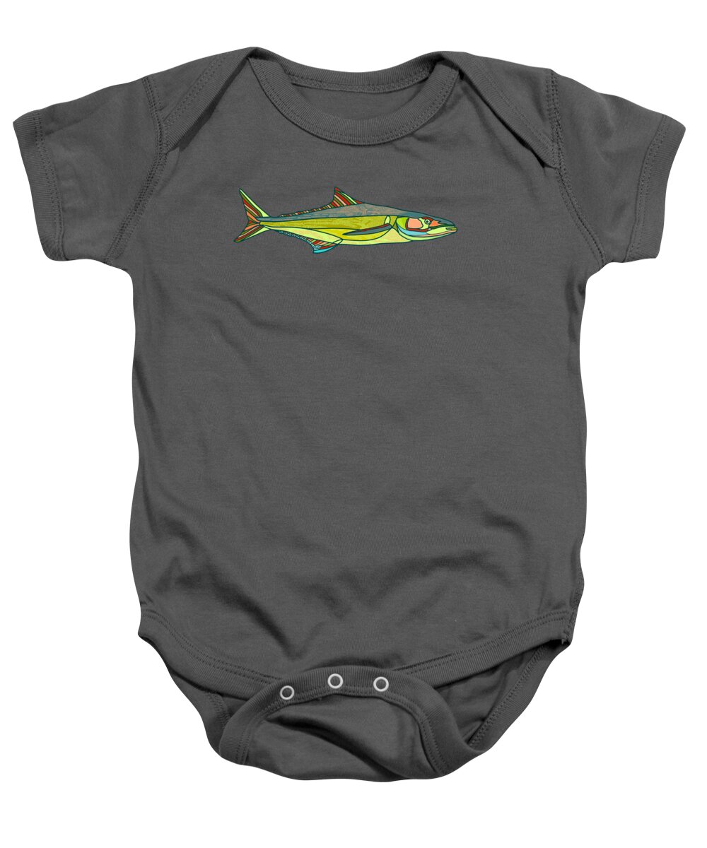 Fish Baby Onesie featuring the digital art Cobia Surfing Fish by Robert Yaeger
