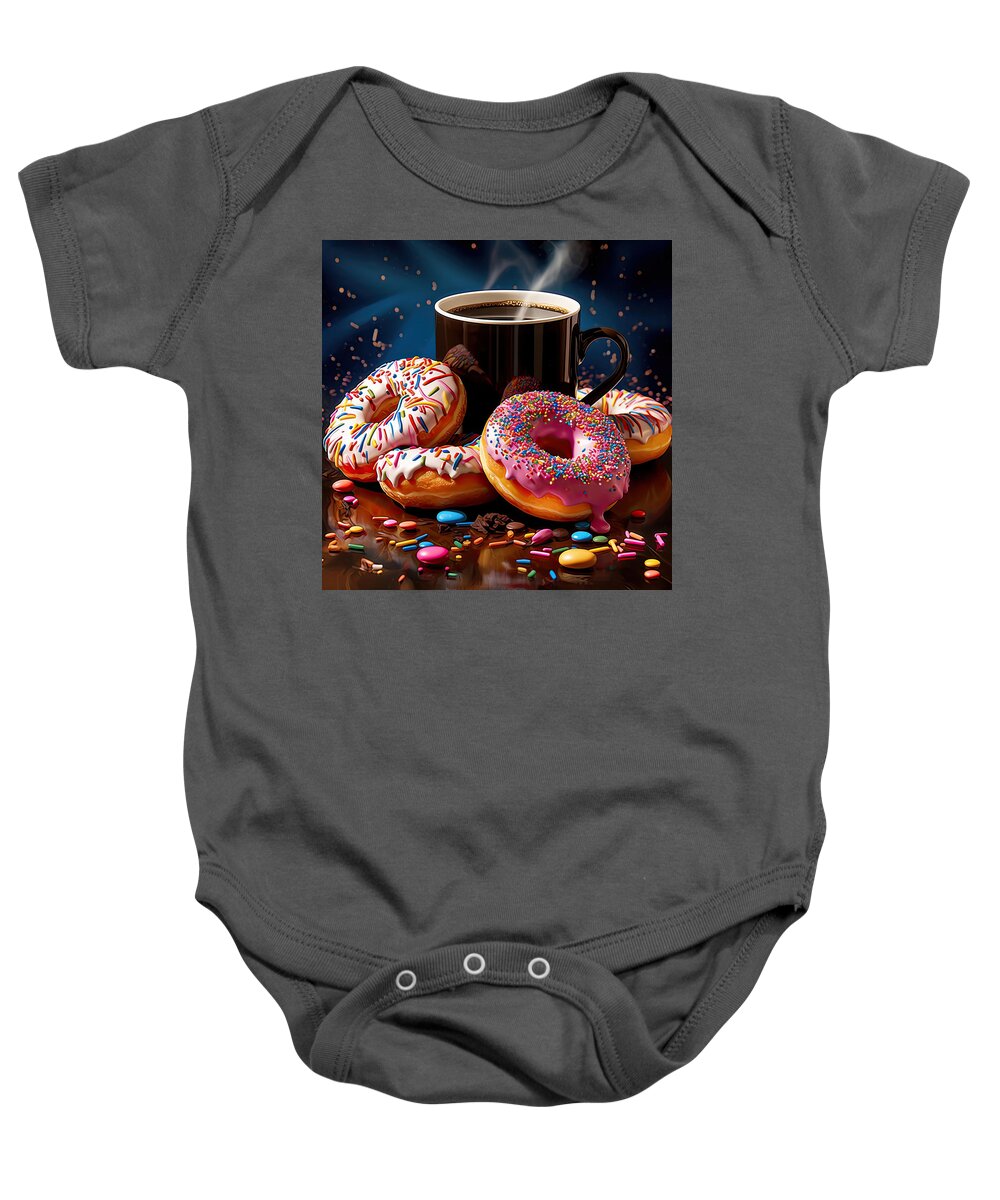 Coffee And Donuts Baby Onesie featuring the digital art Coffee Date by Lourry Legarde