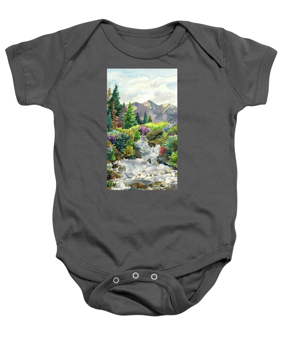  Colorado Art Paintings Baby Onesie featuring the painting Colorado Waterfall by Anne Gifford