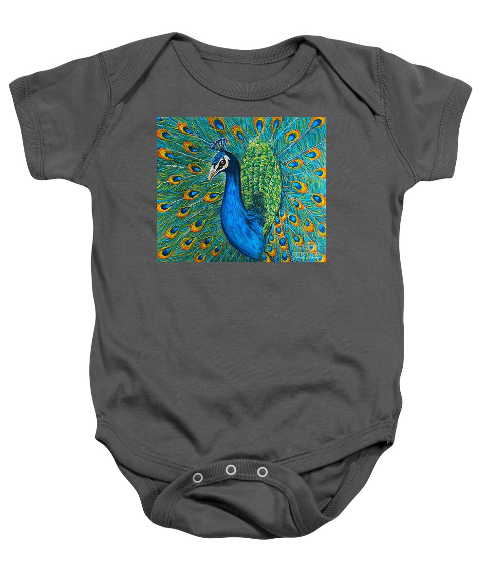 Bird Lovers Baby Onesie featuring the painting Colorful Peacock V1 by Marty's Royal Art