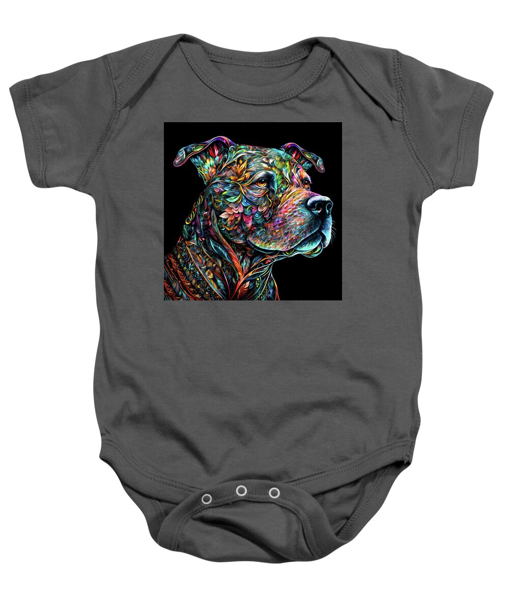 Pit Bulls Baby Onesie featuring the digital art Colorful Pit Bull Art by Peggy Collins