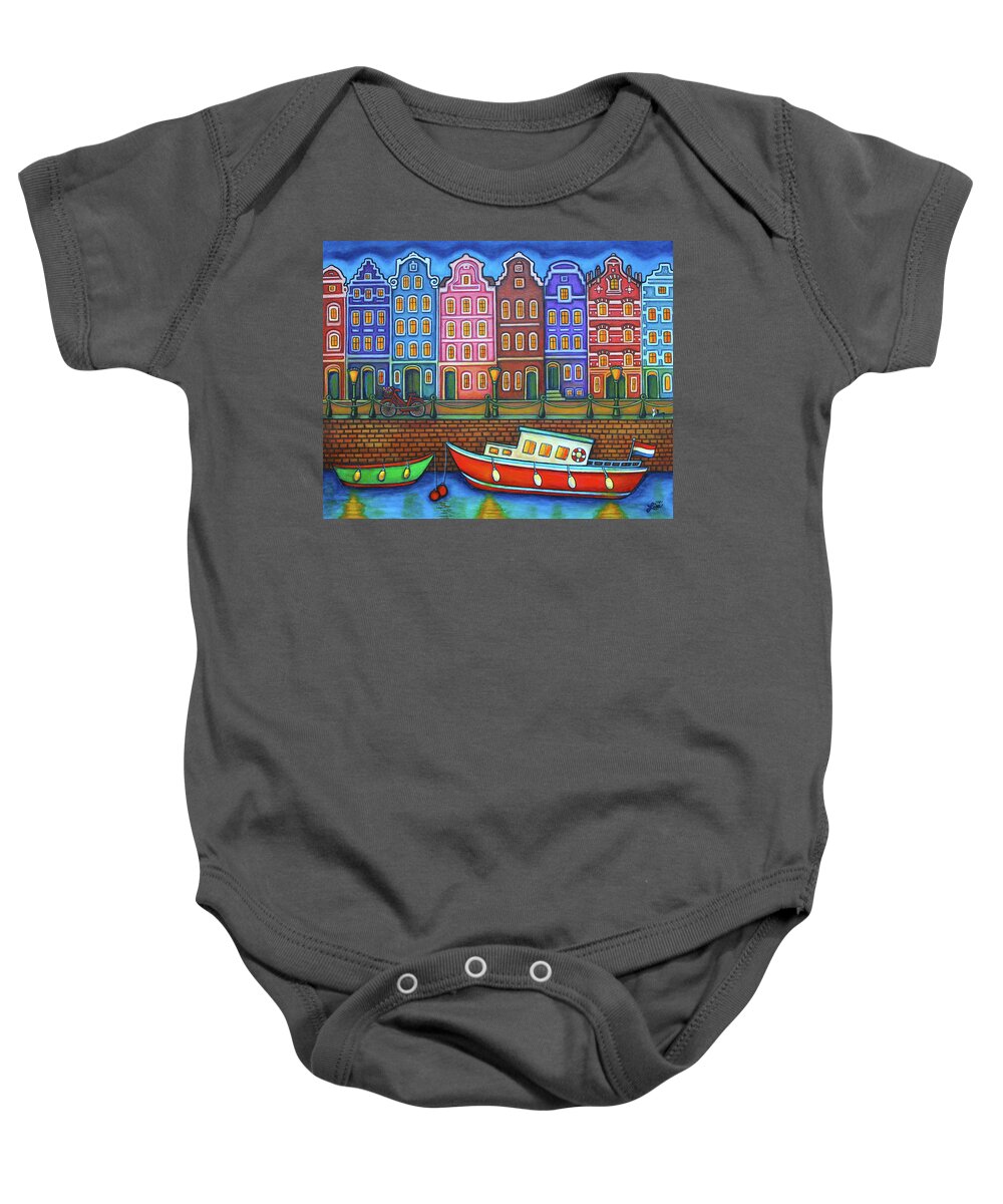 Amsterdam Baby Onesie featuring the painting Colours of Amsterdam by Lisa Lorenz