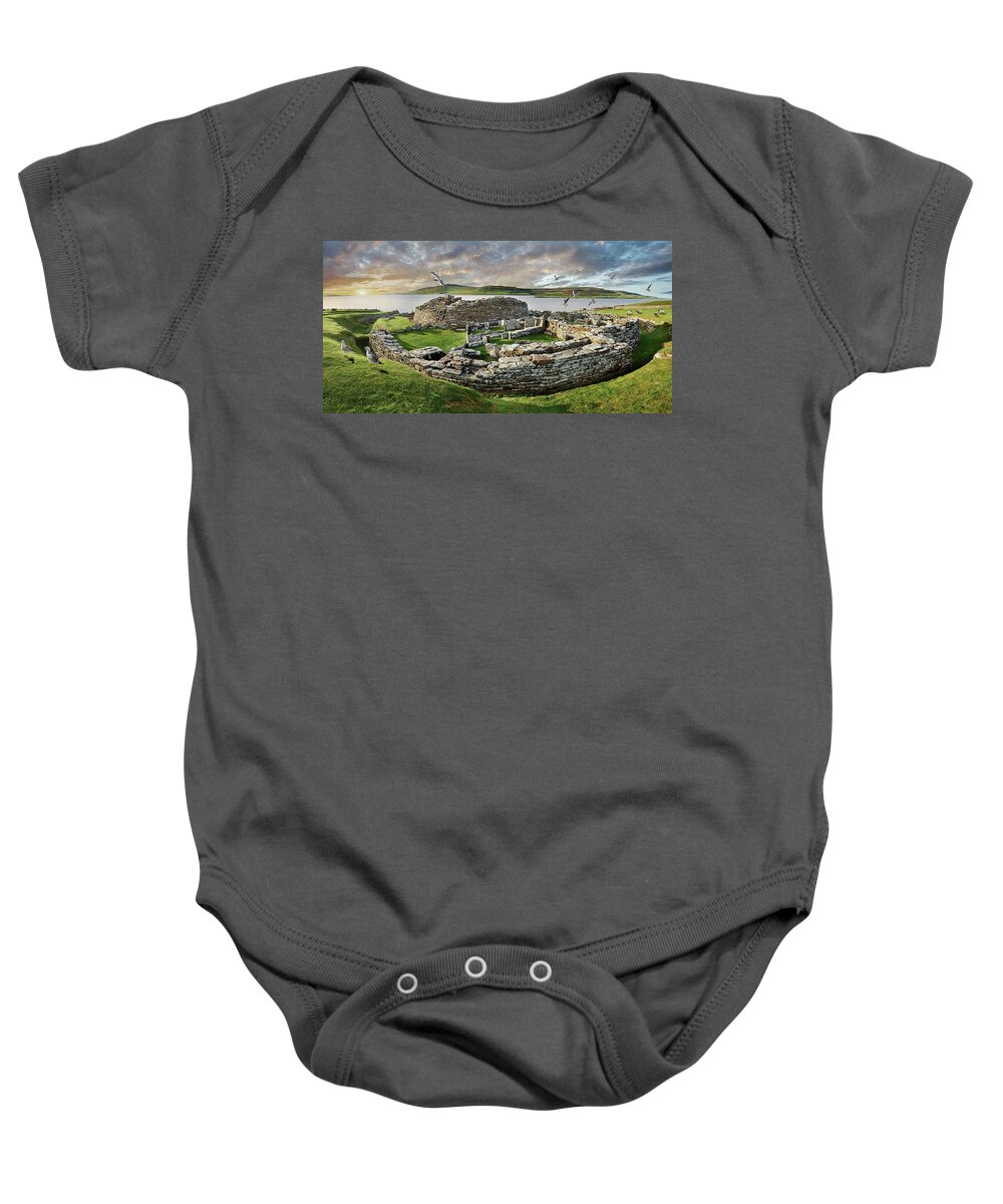 Broch Of Gurness Baby Onesie featuring the photograph Colour photo of The Broch of Gurness, Orkney, Scotland. by Paul E Williams
