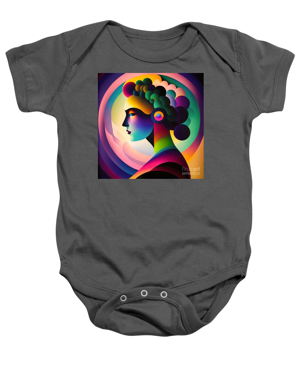 Portrait Baby Onesie featuring the digital art Colourful Abstract Portrait - 14 by Philip Preston