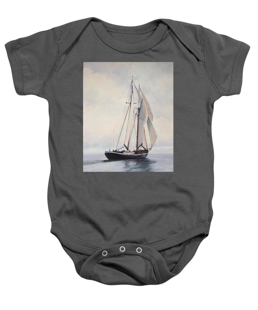 Schooner Baby Onesie featuring the painting Columbia by Judy Rixom