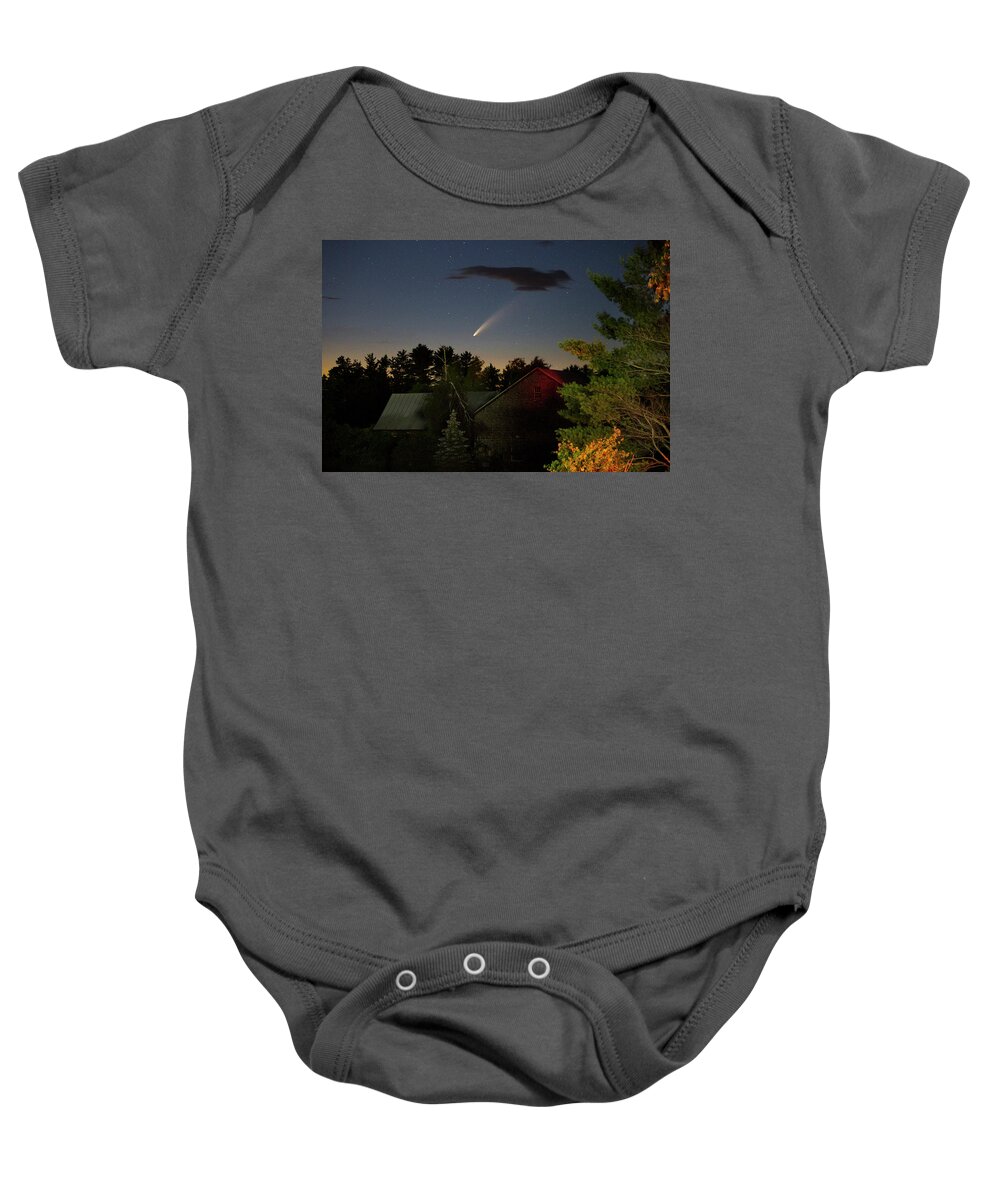 Comet Baby Onesie featuring the photograph Comet NEOWISE over Barn by John Meader