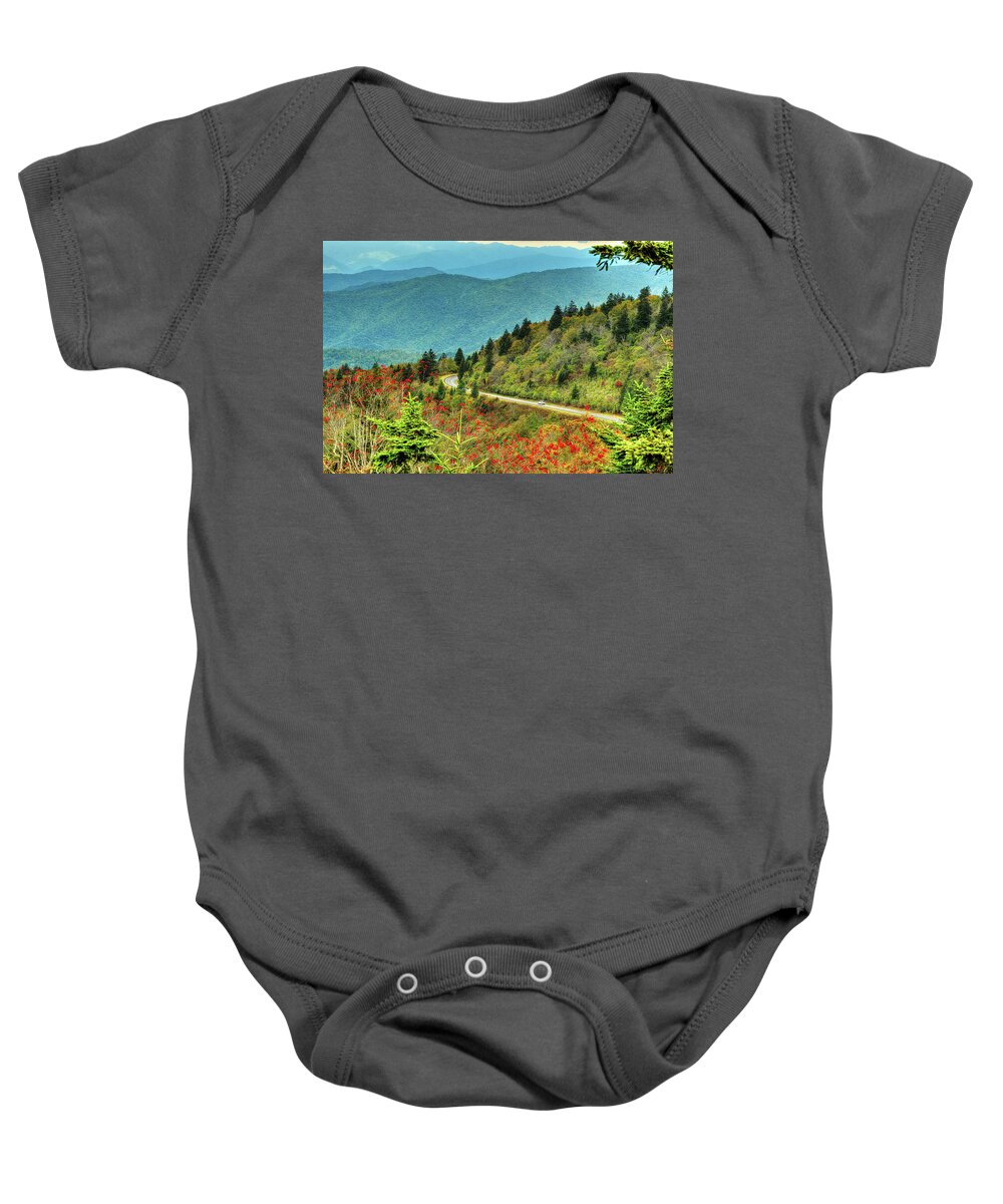 Blue Ridge Mountains Baby Onesie featuring the photograph Coming around the Mountain by TruImages Photography