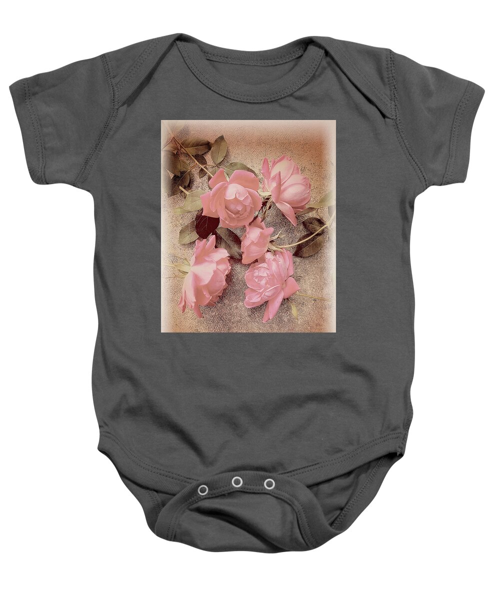 Roses Baby Onesie featuring the photograph Confab of the Pink by Rene Crystal