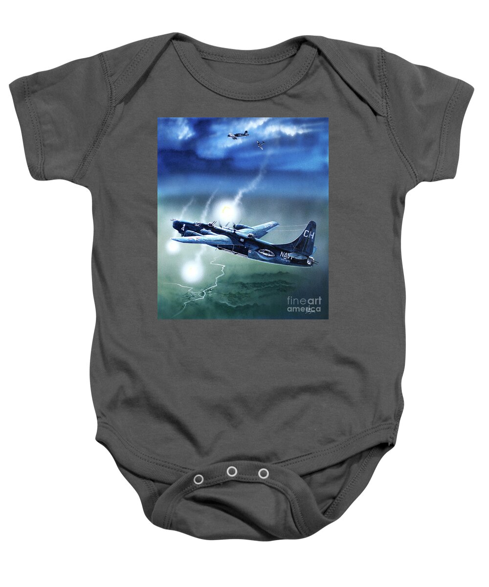 Aviation Baby Onesie featuring the painting Consolidated PB4Y-2 Privateer by Steve Ferguson