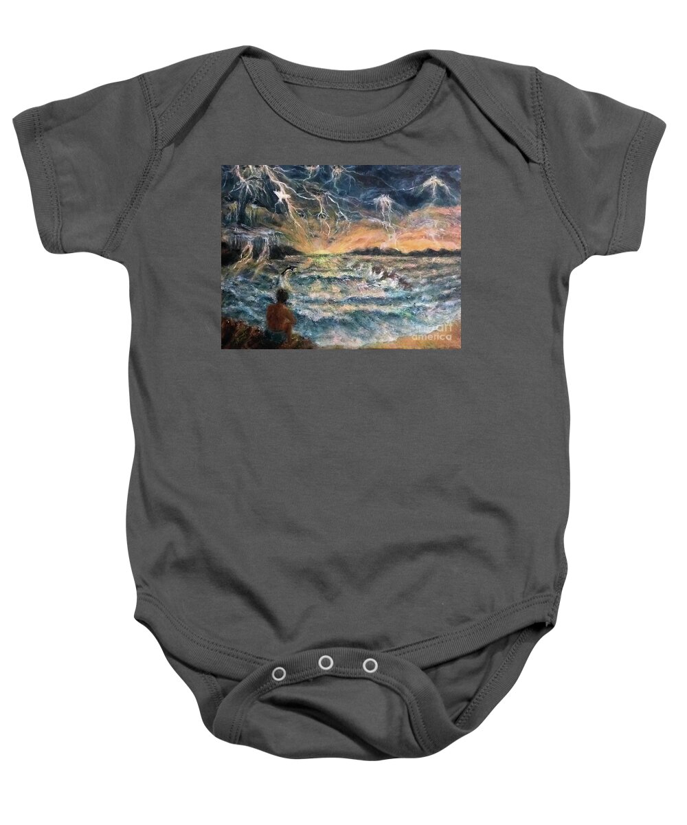 Lighting Storm Baby Onesie featuring the painting Contemplation of the Storm by Bonnie Marie