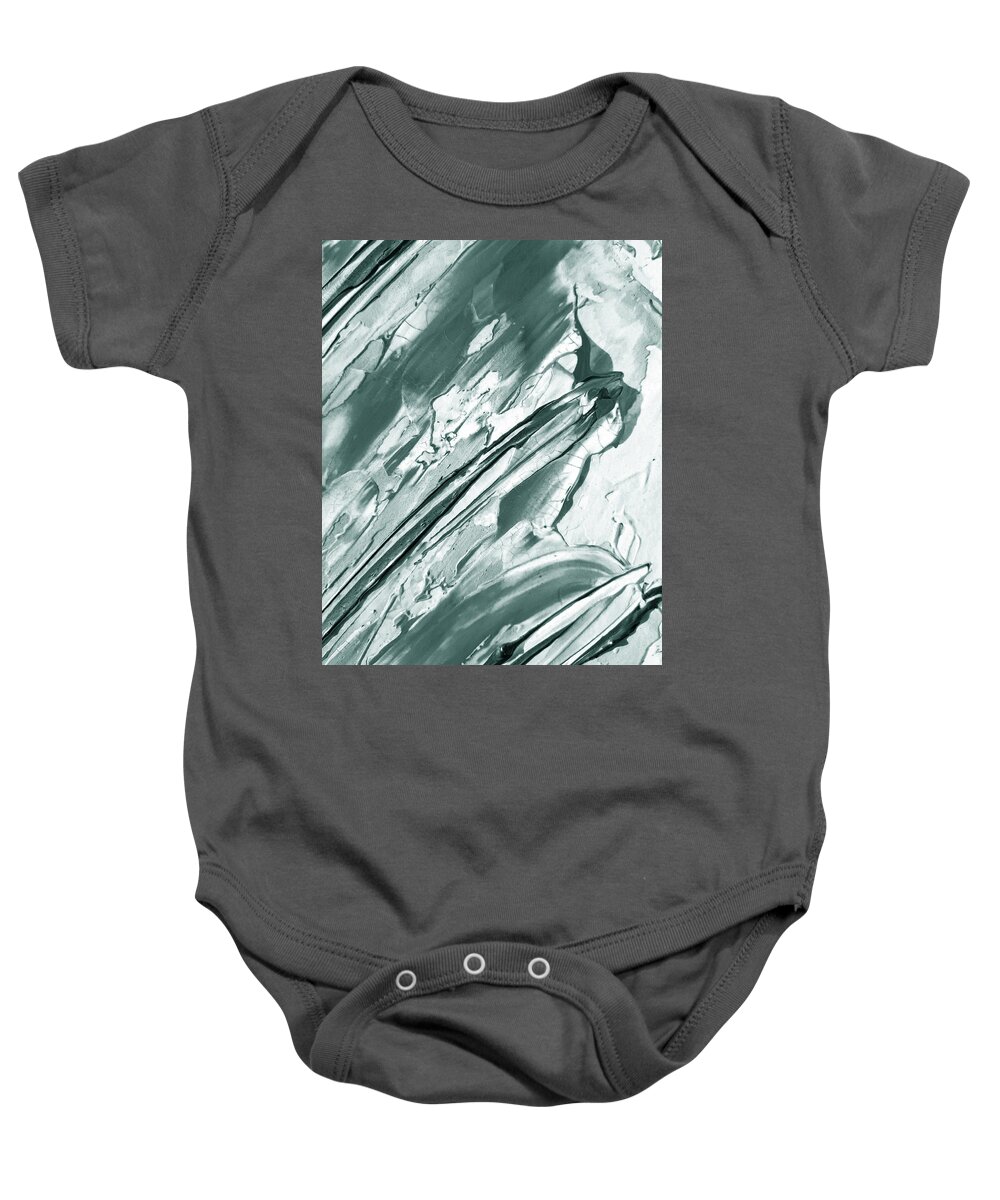 Soft Gray Baby Onesie featuring the painting Cool Soft Gray Lines Abstract Textured Decorative Art III by Irina Sztukowski