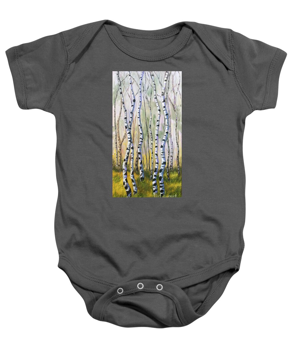 Original Oil Painting Baby Onesie featuring the painting Copse of Birch Trees by Sherrell Rodgers