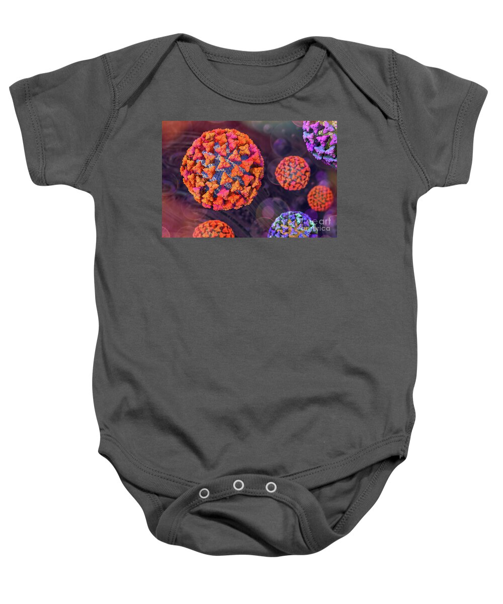 Coronavirus Baby Onesie featuring the digital art Coronavirus Particles on Cell Background by Russell Kightley