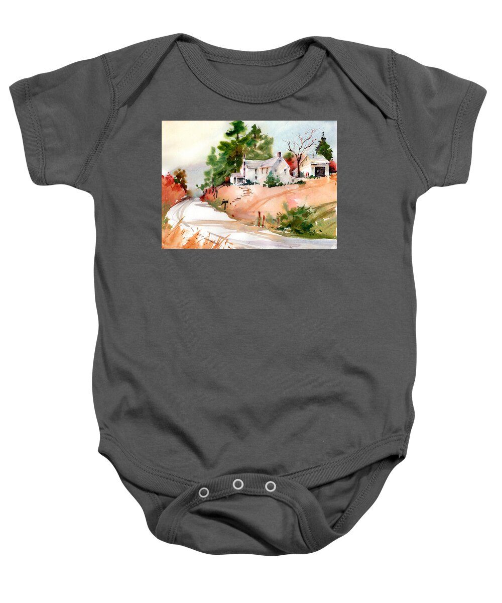 Country Road Baby Onesie featuring the painting Country Farm House by P Anthony Visco