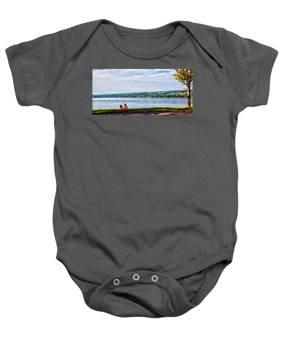 Cayuga Baby Onesie featuring the photograph Couple at the Lake Shore by Monroe Payne