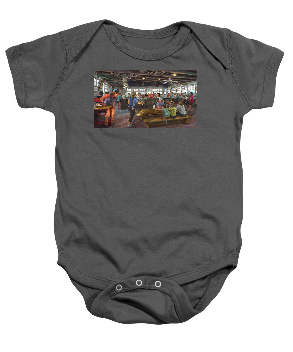 Fish Baby Onesie featuring the digital art Crab Shack by Don Morgan