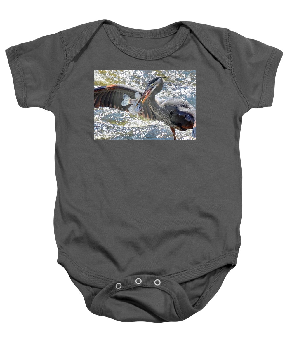 Great Blue Heron Baby Onesie featuring the photograph Crappie Day by Michael Frank