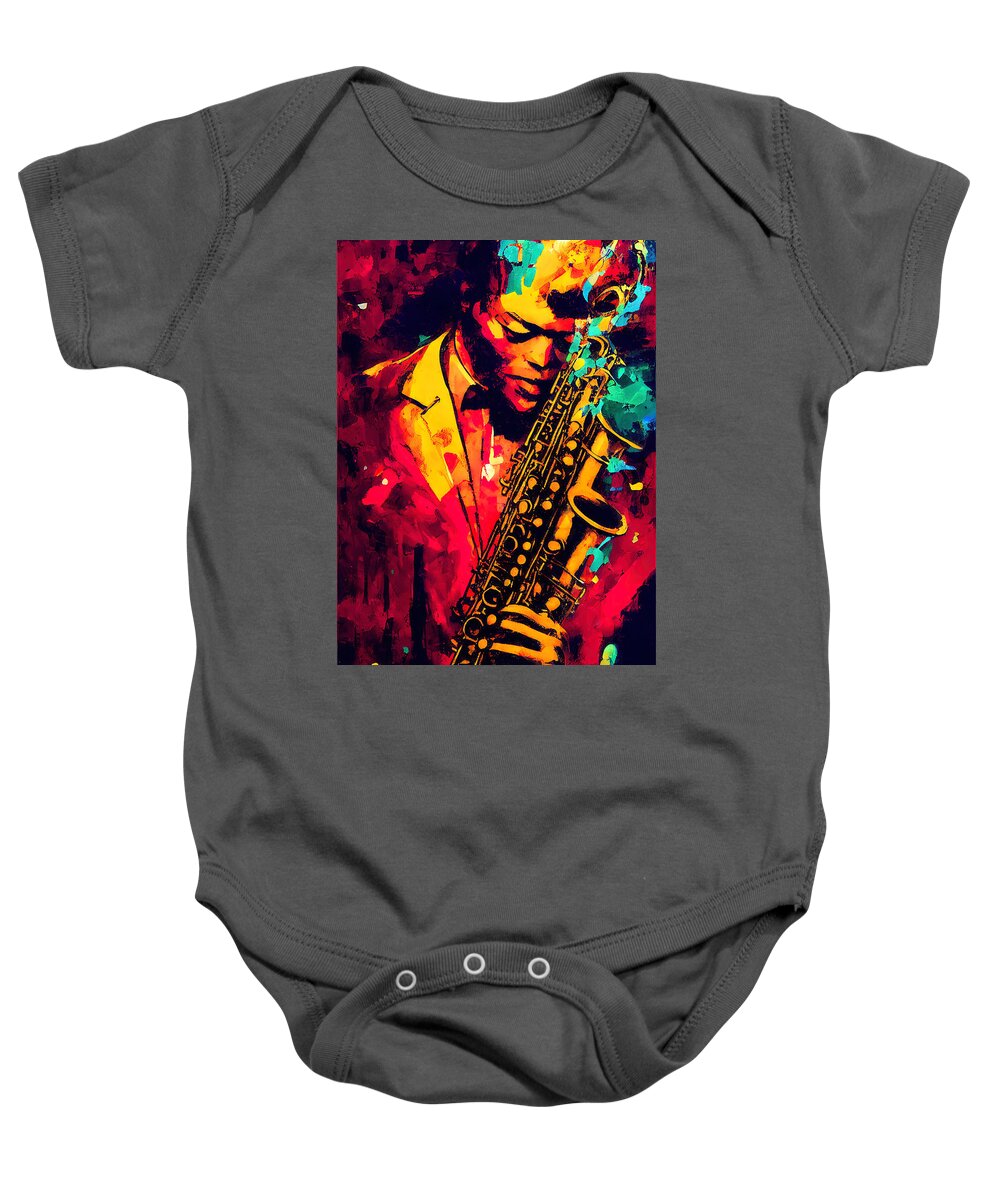 Music Baby Onesie featuring the painting Creating Music, 05 by AM FineArtPrints