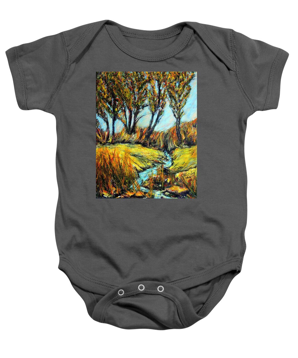 Acrylic Painting Baby Onesie featuring the painting Creek through Wheat Field by John Bohn