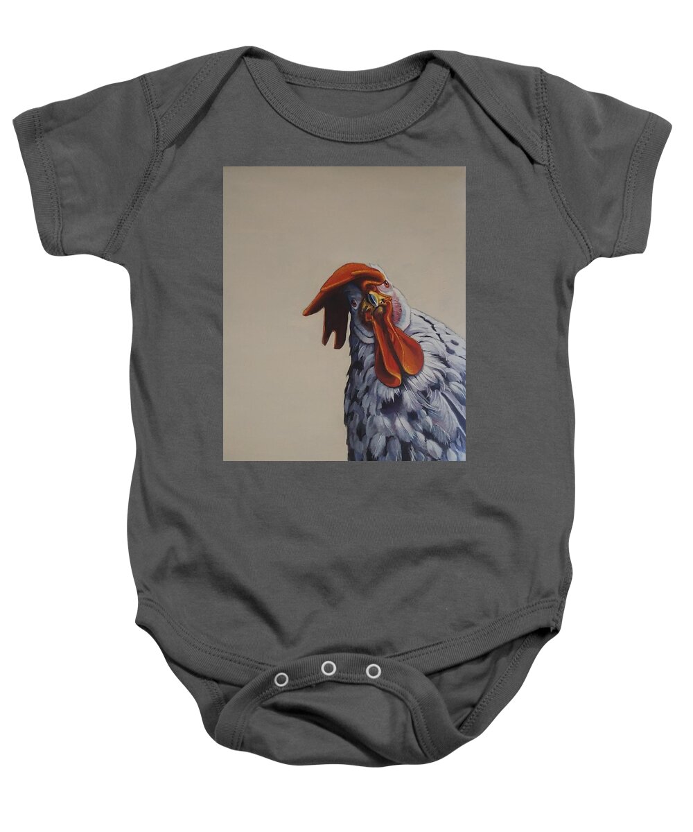 Rooster Baby Onesie featuring the painting Crossing The Road Will Change Your Life by Jean Cormier