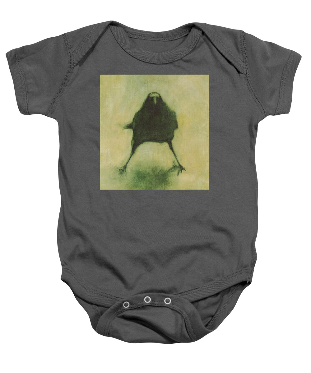Crow Baby Onesie featuring the painting Crow 6 cropped version by David Ladmore