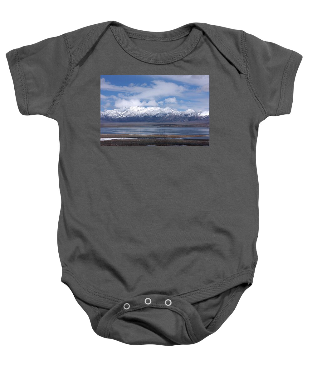 Crowley Lake Baby Onesie featuring the photograph Crowley Lake - Winter - Sierra Nevada Mt. Range by Bonnie Colgan