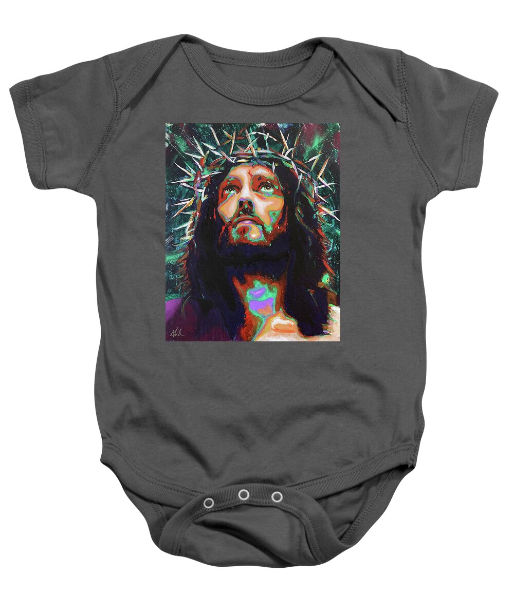 Jesus Christ Baby Onesie featuring the painting Crowning of Christ by Steve Gamba