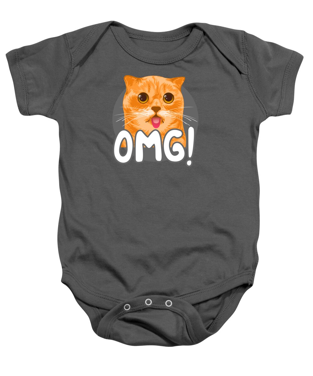 Cat Baby Onesie featuring the digital art Cute OMG Cat by Sambel Pedes