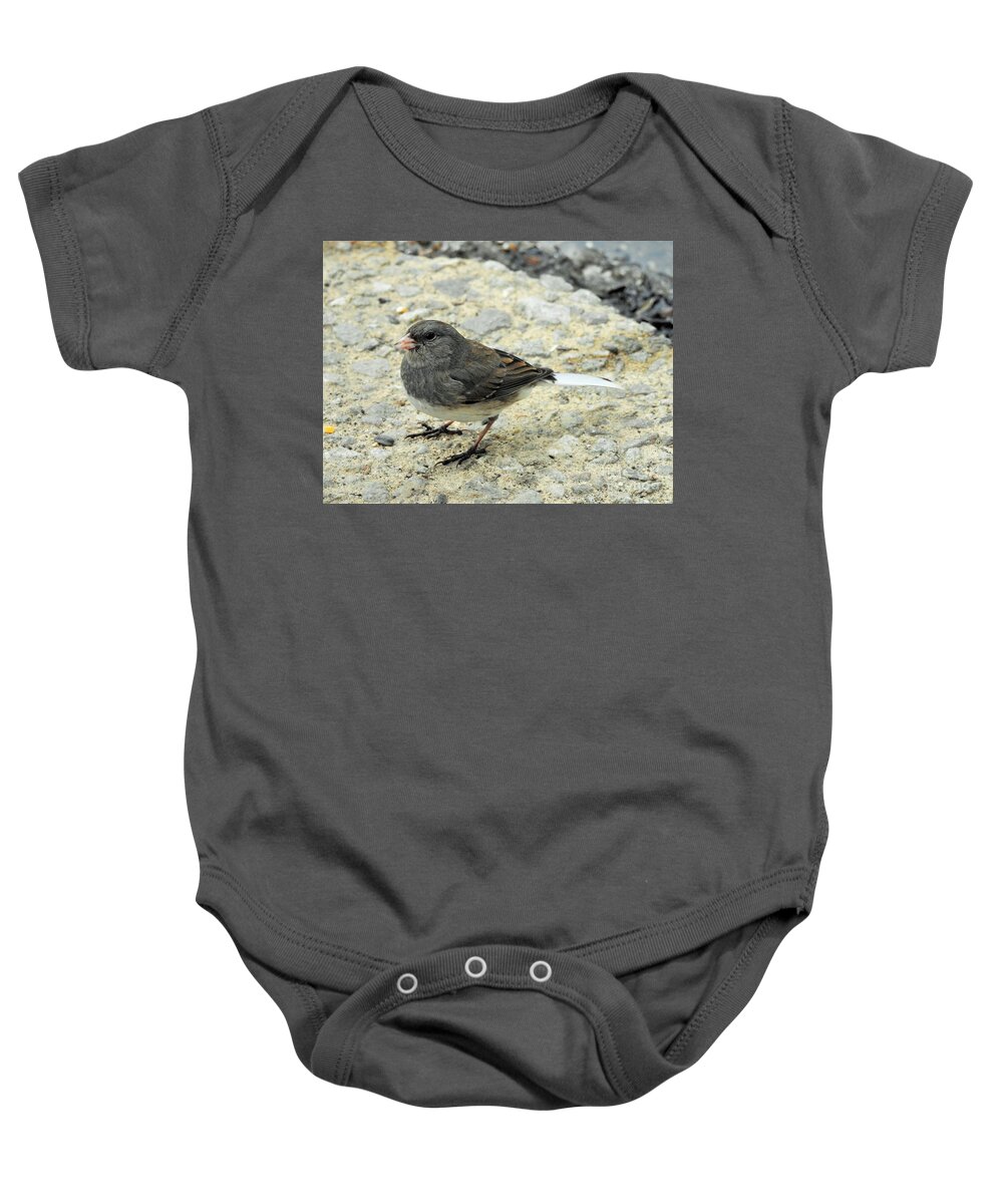 Junco Baby Onesie featuring the photograph Daark Eyed Junco by Eunice Miller