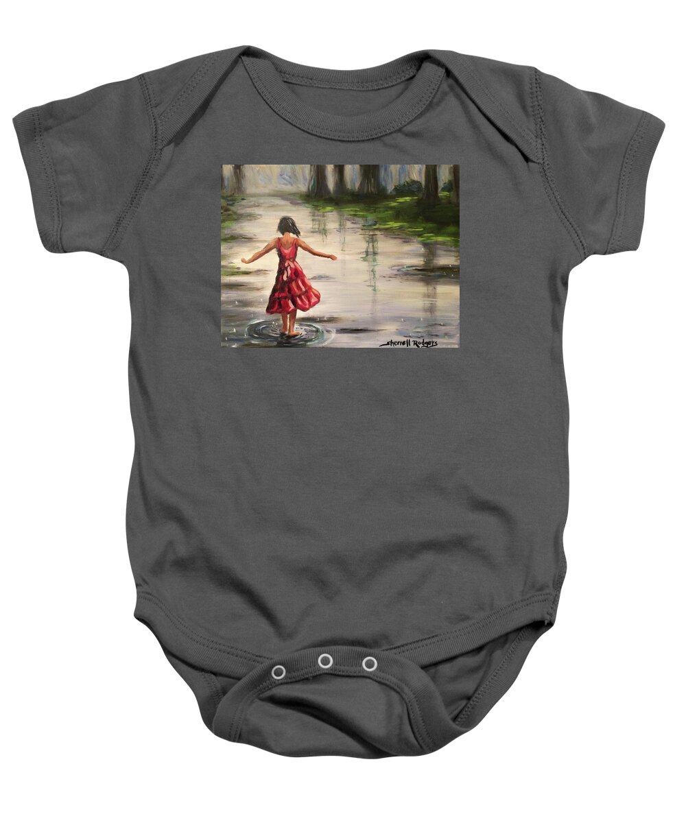 Rain Baby Onesie featuring the painting Dancing in the Rain by Sherrell Rodgers