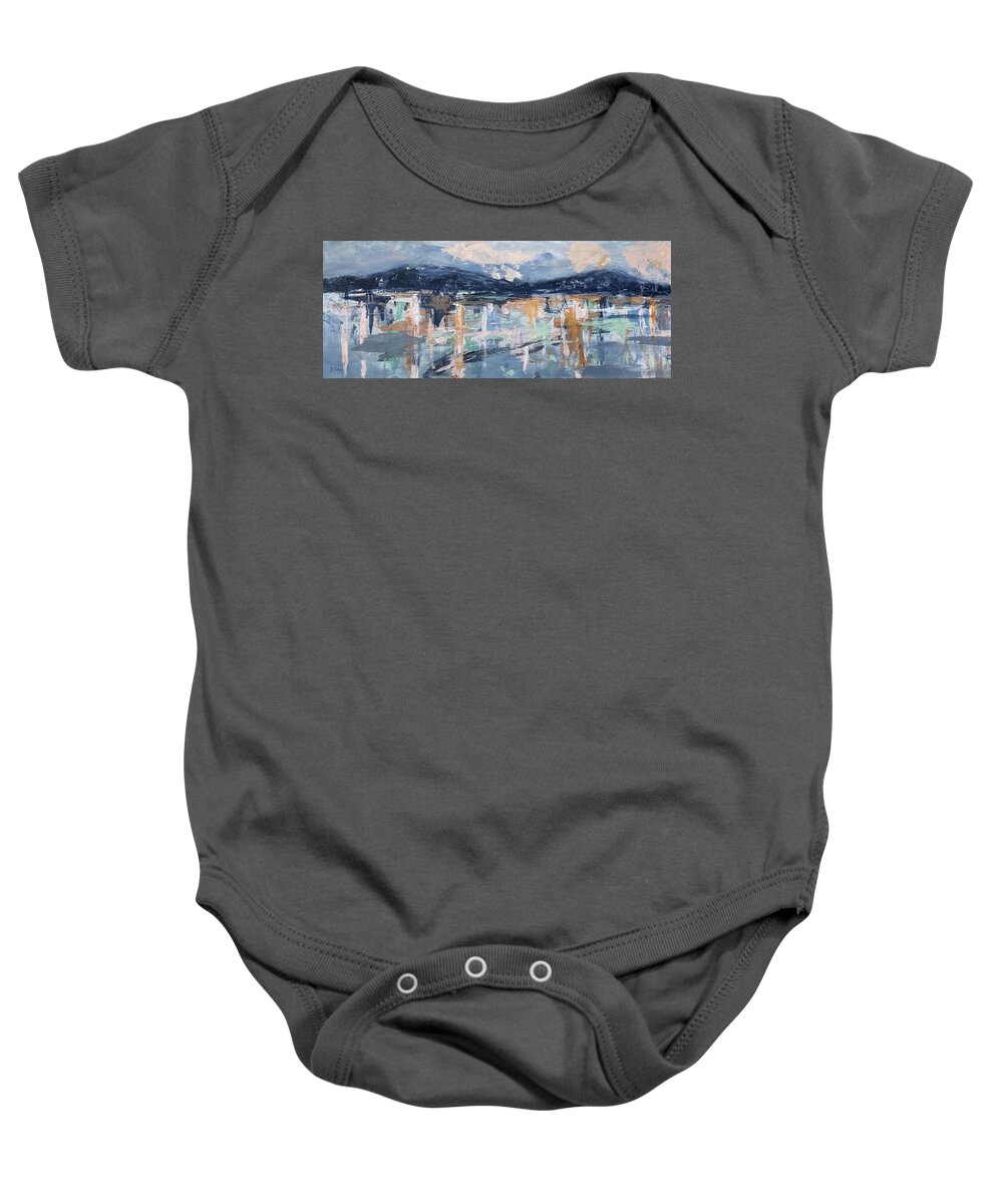 Diptych Baby Onesie featuring the painting Dancing With The Mountains I by Donna Tuten