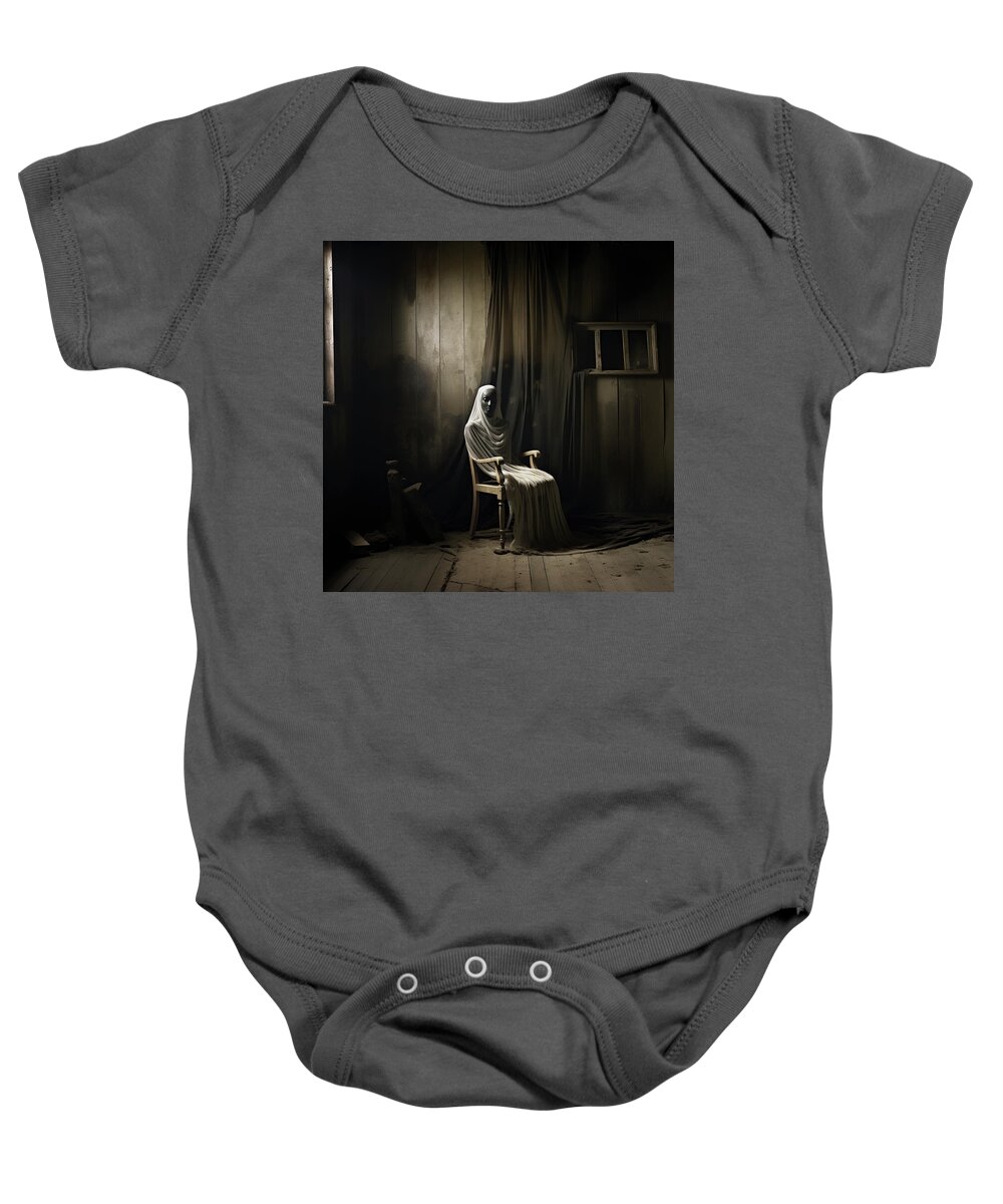Black And White Baby Onesie featuring the digital art Darkness in Her Chair Abounds by YoPedro