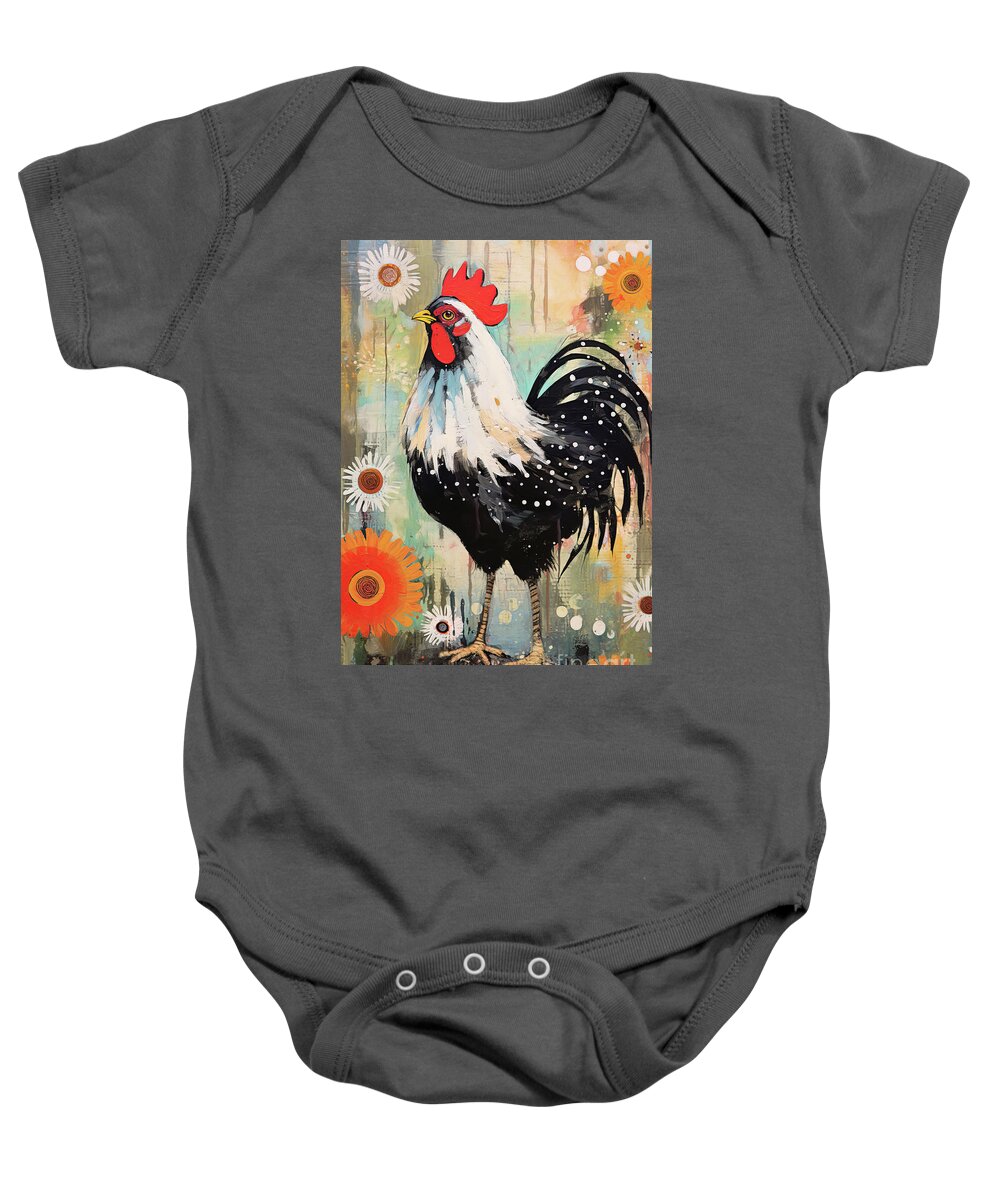 Chicken Baby Onesie featuring the painting Dashing Domino by Tina LeCour