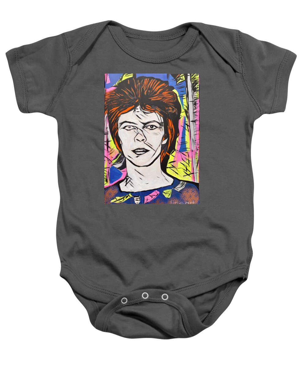 David Bowie Baby Onesie featuring the painting David Bowie by Jayime Jean