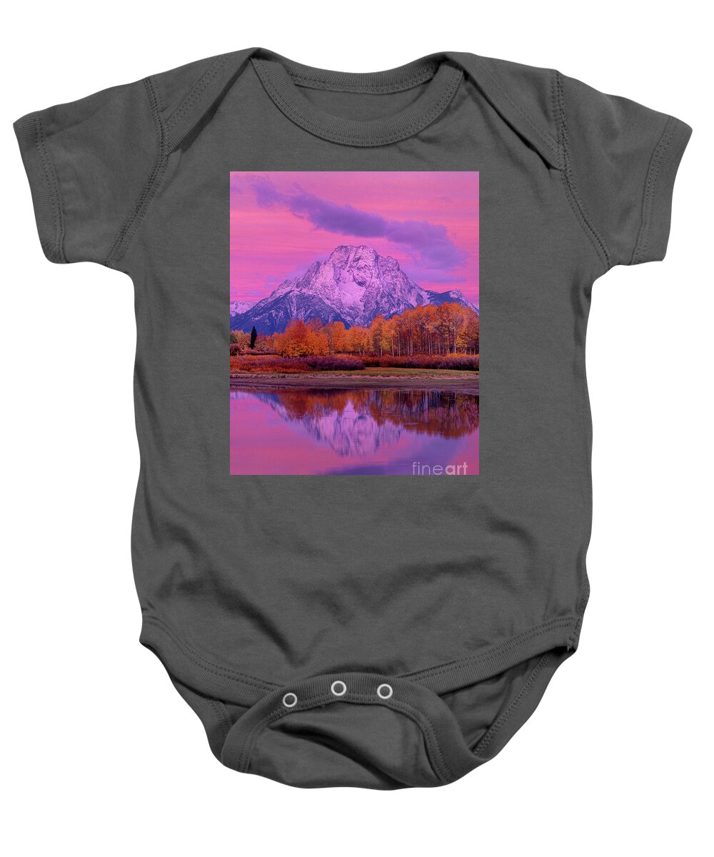 Dave Welling Baby Onesie featuring the photograph Dawn Oxbow Bend In Fall Grand Tetons National Park by Dave Welling