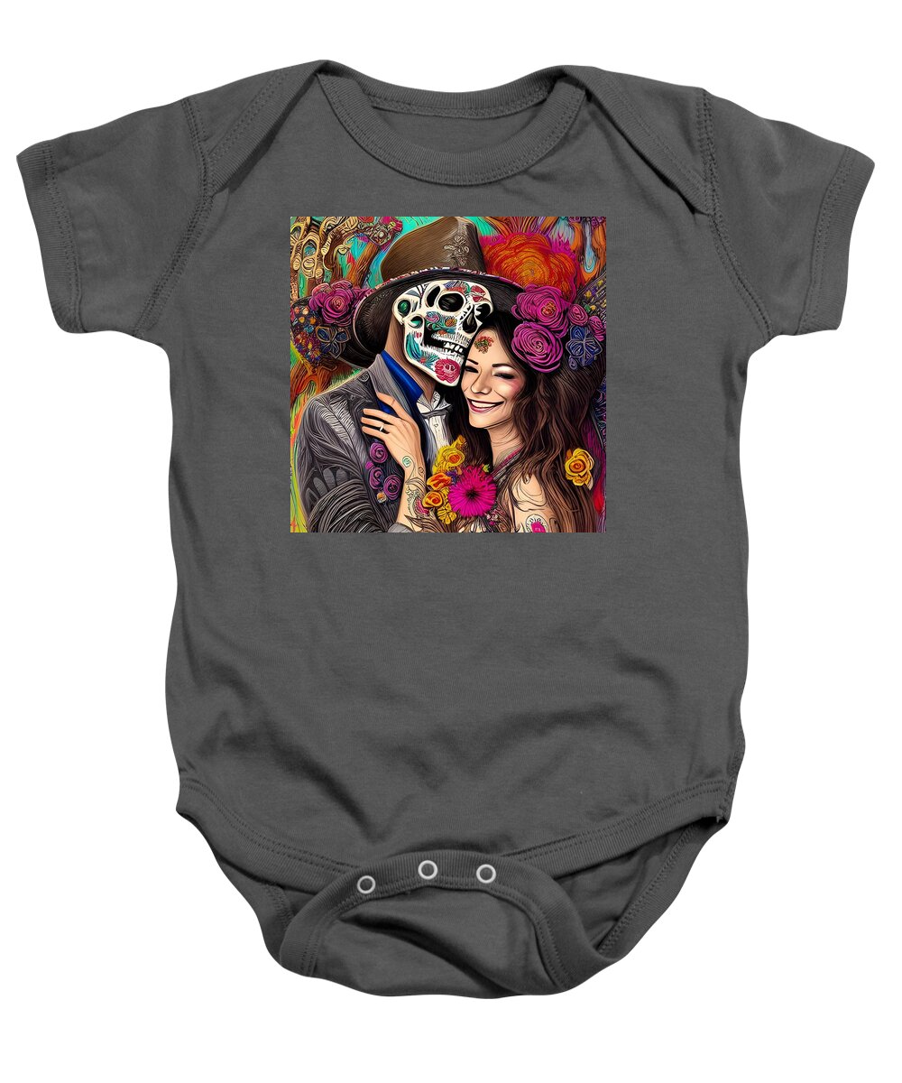 Digital Baby Onesie featuring the digital art Day of the Dead Reunion II by Beverly Read