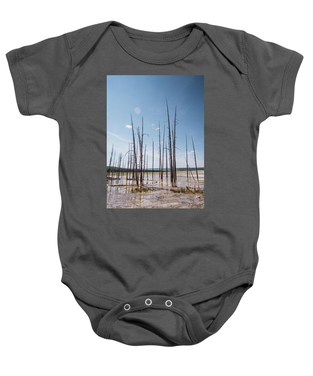 Yellowstone Baby Onesie featuring the photograph Dead trees in Yellowstone by Alberto Zanoni