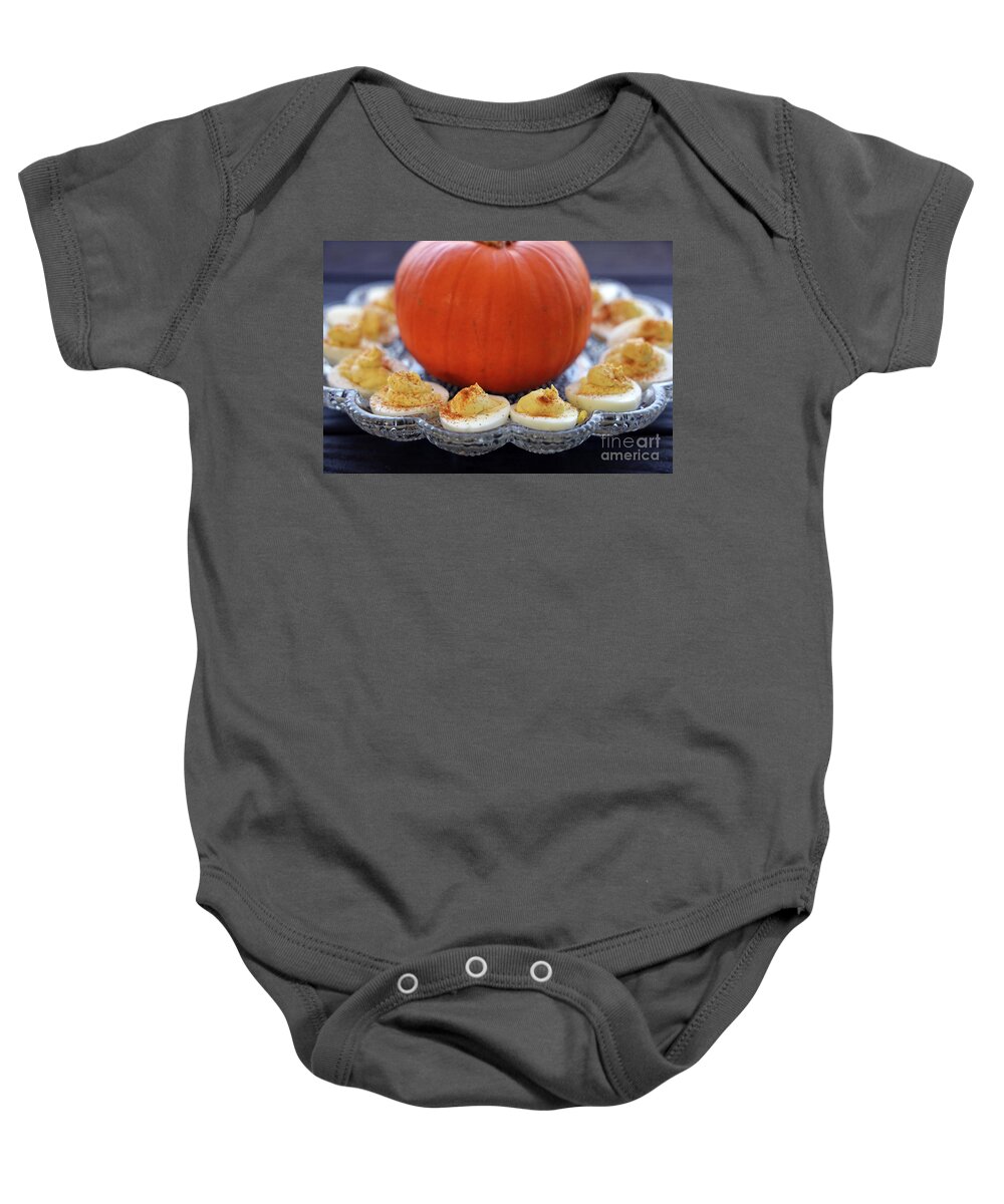 Deviled Eggs Baby Onesie featuring the photograph Deviled Eggs and Pumpkin 2854 by Jack Schultz