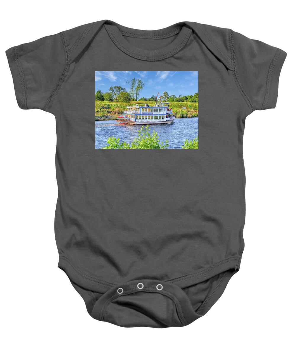 Paddle Boat Baby Onesie featuring the photograph Dinner Cruise Paddle Boat by Mike Covington